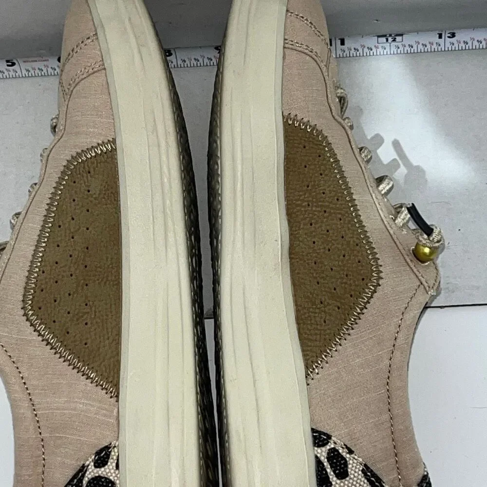 Hey Dude Womens Beige Tan Canvas Leopard Karina Classic‎ Sneaker Shoes Size 7